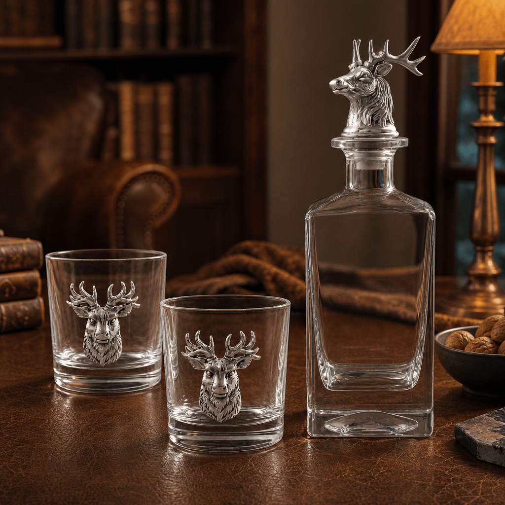 Arthur Court Antler Elk / Deer Bust Decanter Set with Glasses