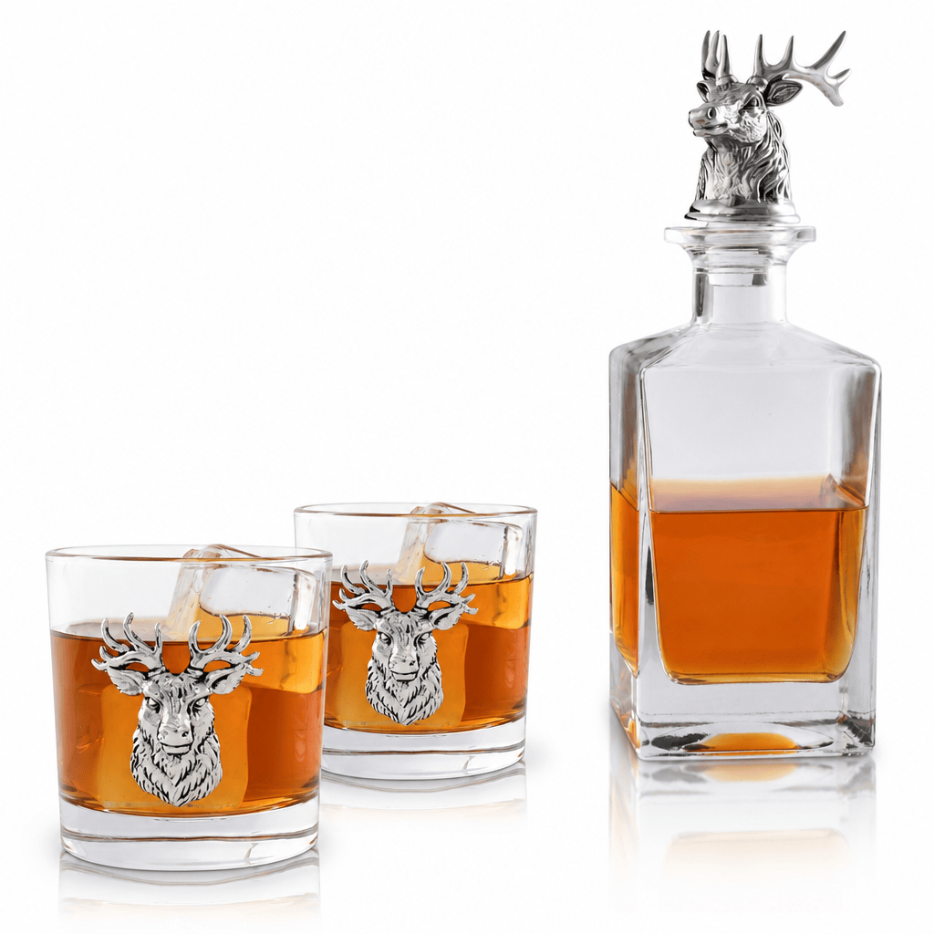Arthur Court Antler Elk / Deer Bust Decanter Set with Glasses