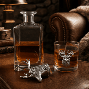 Arthur Court Antler Elk / Deer Bust Decanter Set with Glasses
