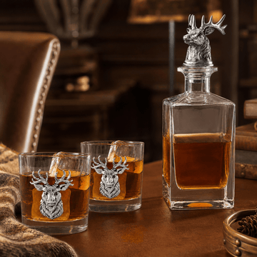 Elk / Deer Bust Decanter Set with Glasses