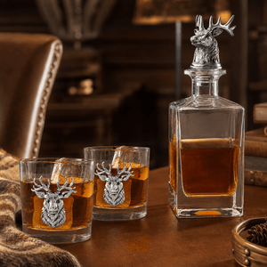 Arthur Court Antler Elk / Deer Bust Decanter Set with Glasses