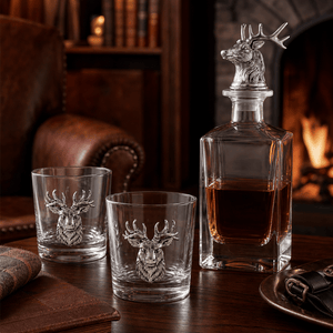 Arthur Court Antler Elk / Deer Bust Decanter Set with Glasses