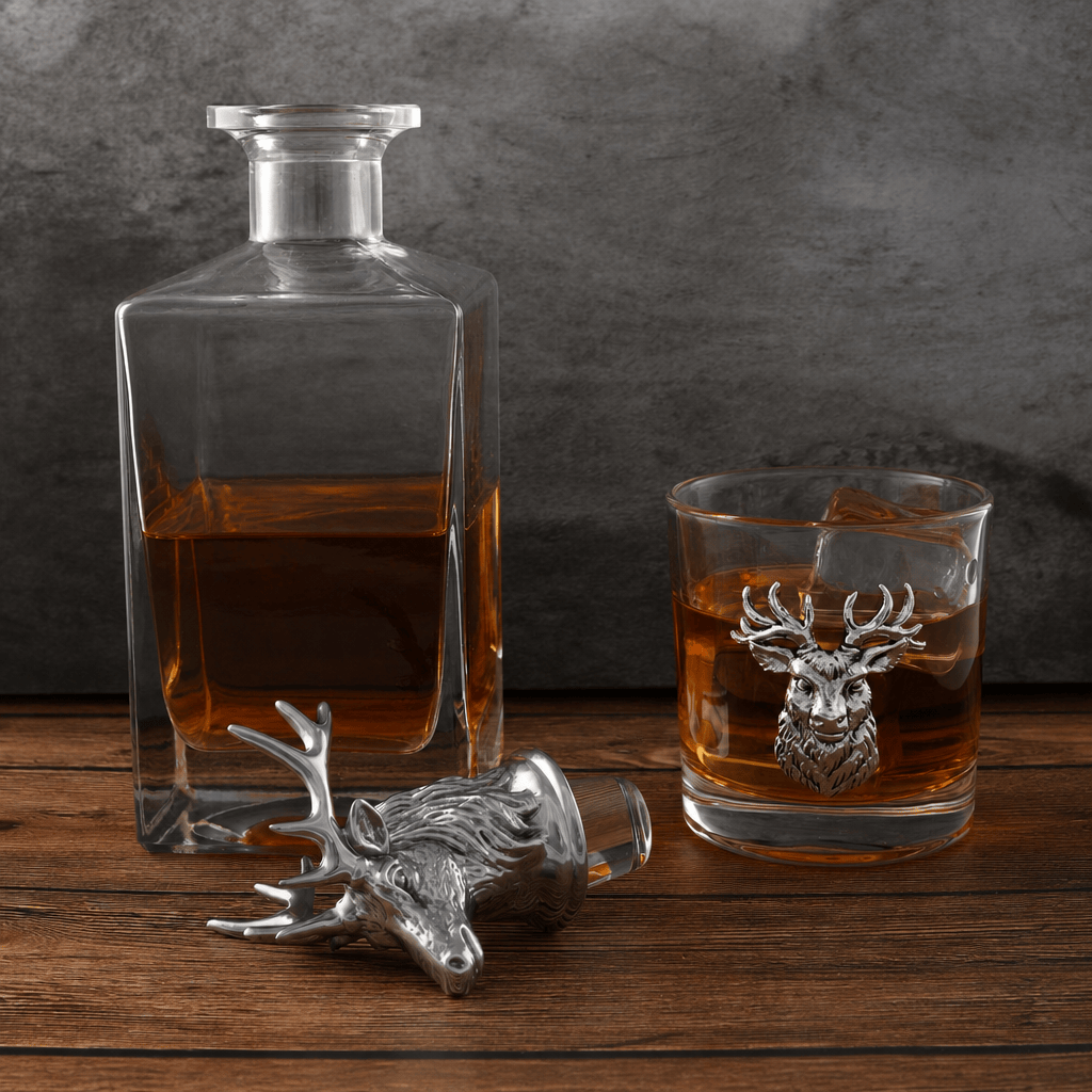 Arthur Court Antler Elk / Deer Bust Decanter Set with Glasses