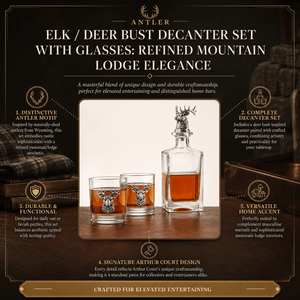 Arthur Court Antler Elk / Deer Bust Decanter Set with Glasses