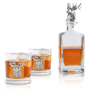 Arthur Court Antler Elk / Deer Bust Decanter Set with Glasses