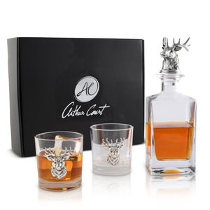 Arthur Court Antler Elk / Deer Bust Decanter Set with Glasses