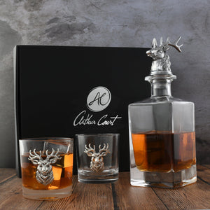 Arthur Court Antler Elk / Deer Bust Decanter Set with Glasses