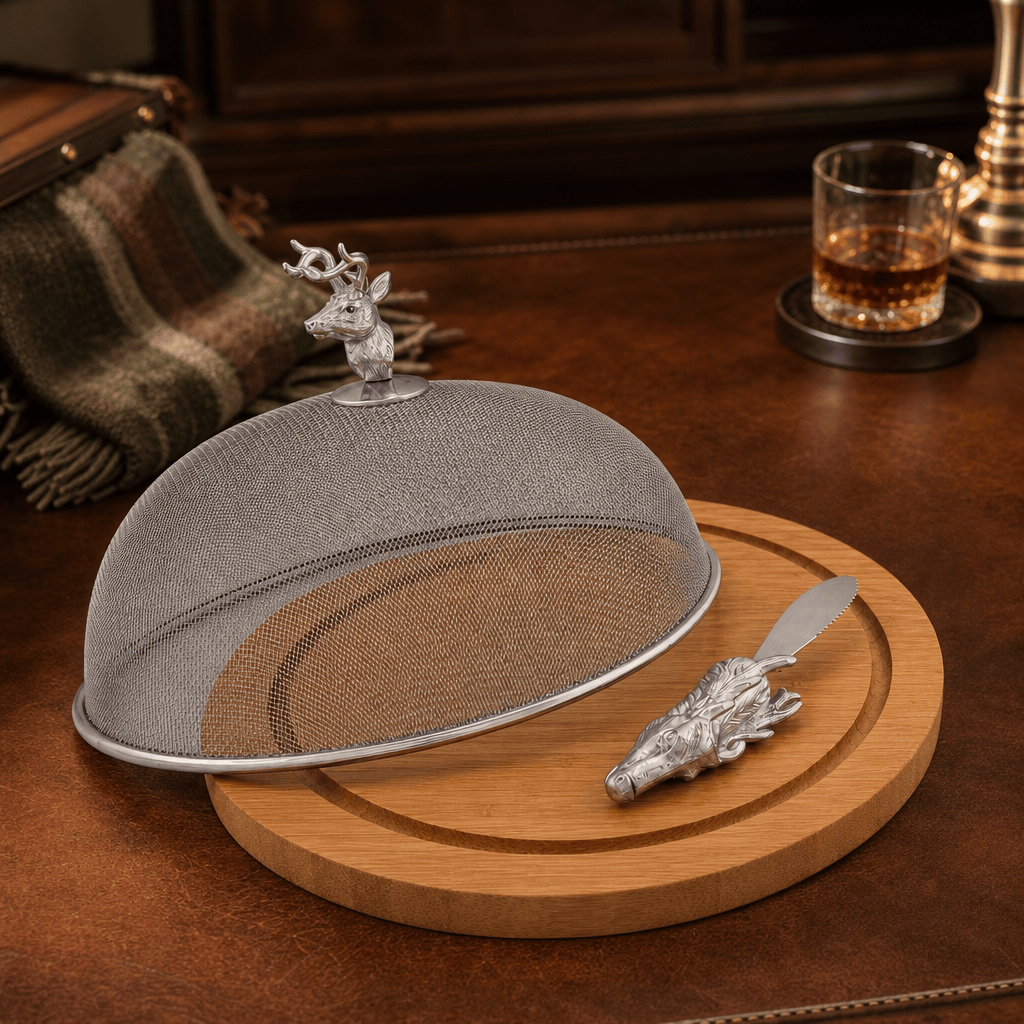 Arthur Court Antler Elk Head 3 Piece Picnic Cheese Board / Spreader