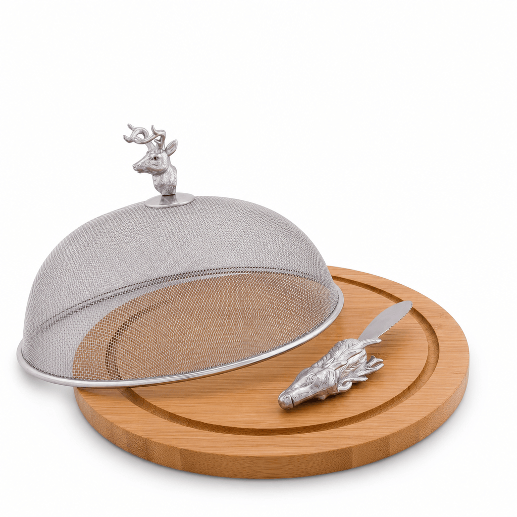 Arthur Court Antler Elk Head 3 Piece Picnic Cheese Board / Spreader