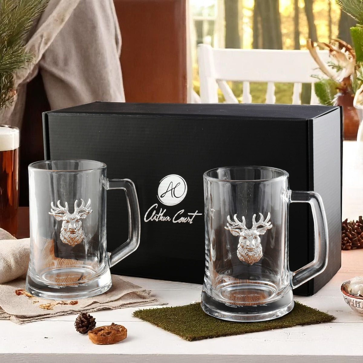 Arthur Court Antler Elk Head Beer Mugs - Set of 2