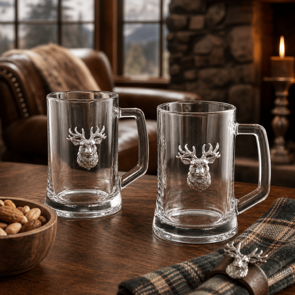 Arthur Court Antler Elk Head Beer Mugs - Set of 2
