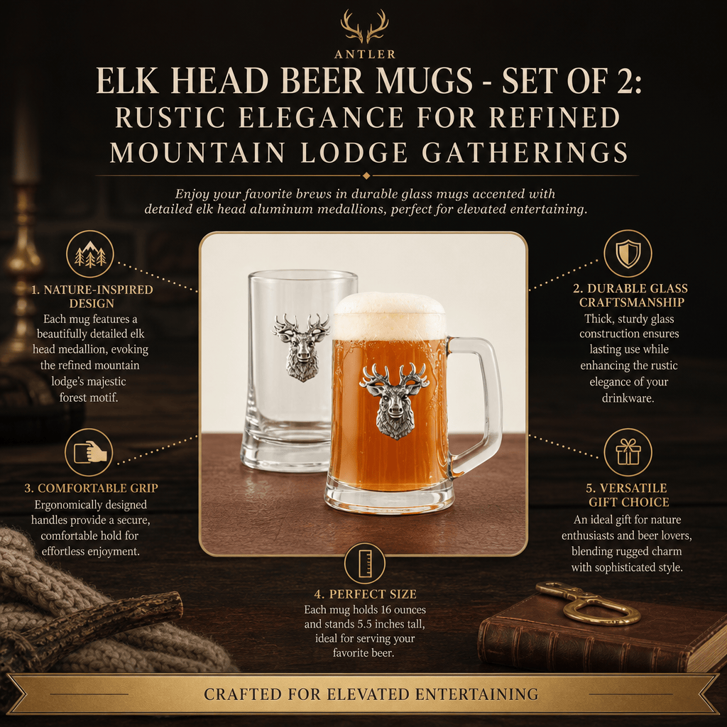 Arthur Court Antler Elk Head Beer Mugs - Set of 2