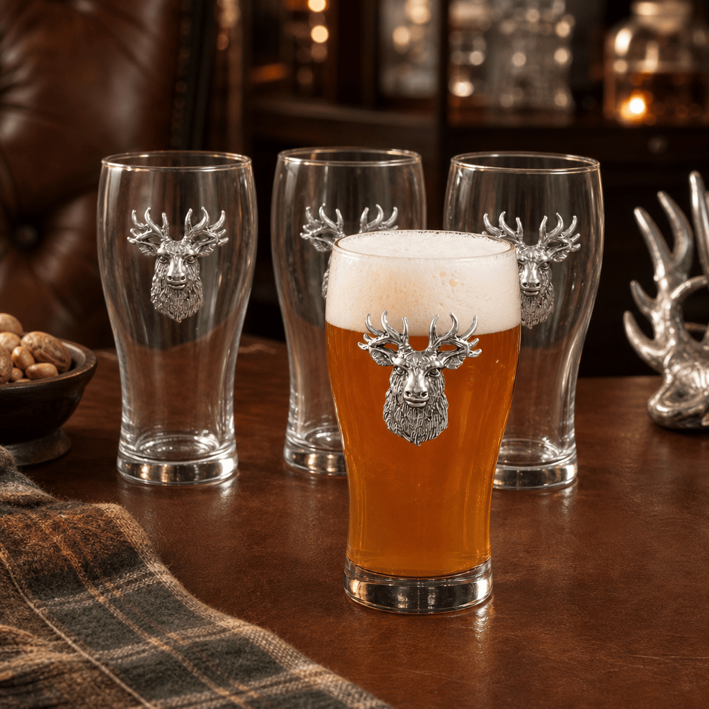 Arthur Court Antler Elk Head Beer Pint Glasses - Set of 4