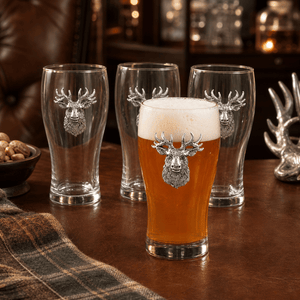 Arthur Court Antler Elk Head Beer Pint Glasses - Set of 4