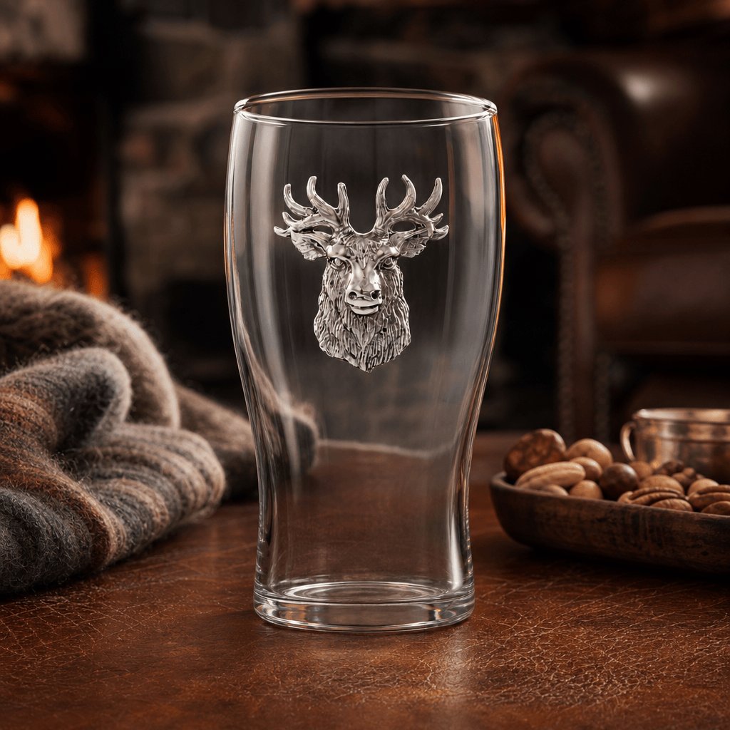 Arthur Court Antler Elk Head Beer Pint Glasses - Set of 4