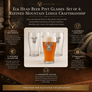 Arthur Court Antler Elk Head Beer Pint Glasses - Set of 4