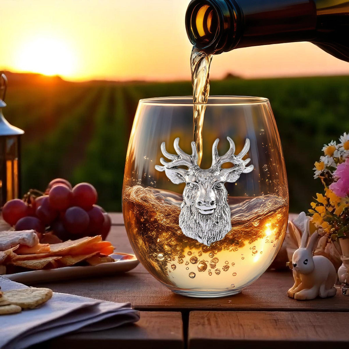 Arthur Court Antler Elk Head Stemless Wine Glasses - Set of 4
