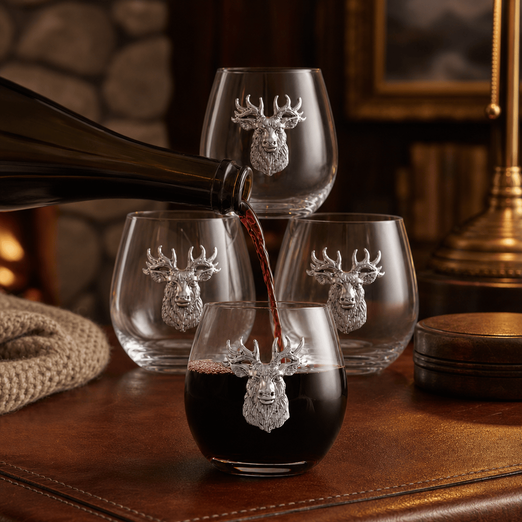 Arthur Court Antler Elk Head Stemless Wine Glasses - Set of 4