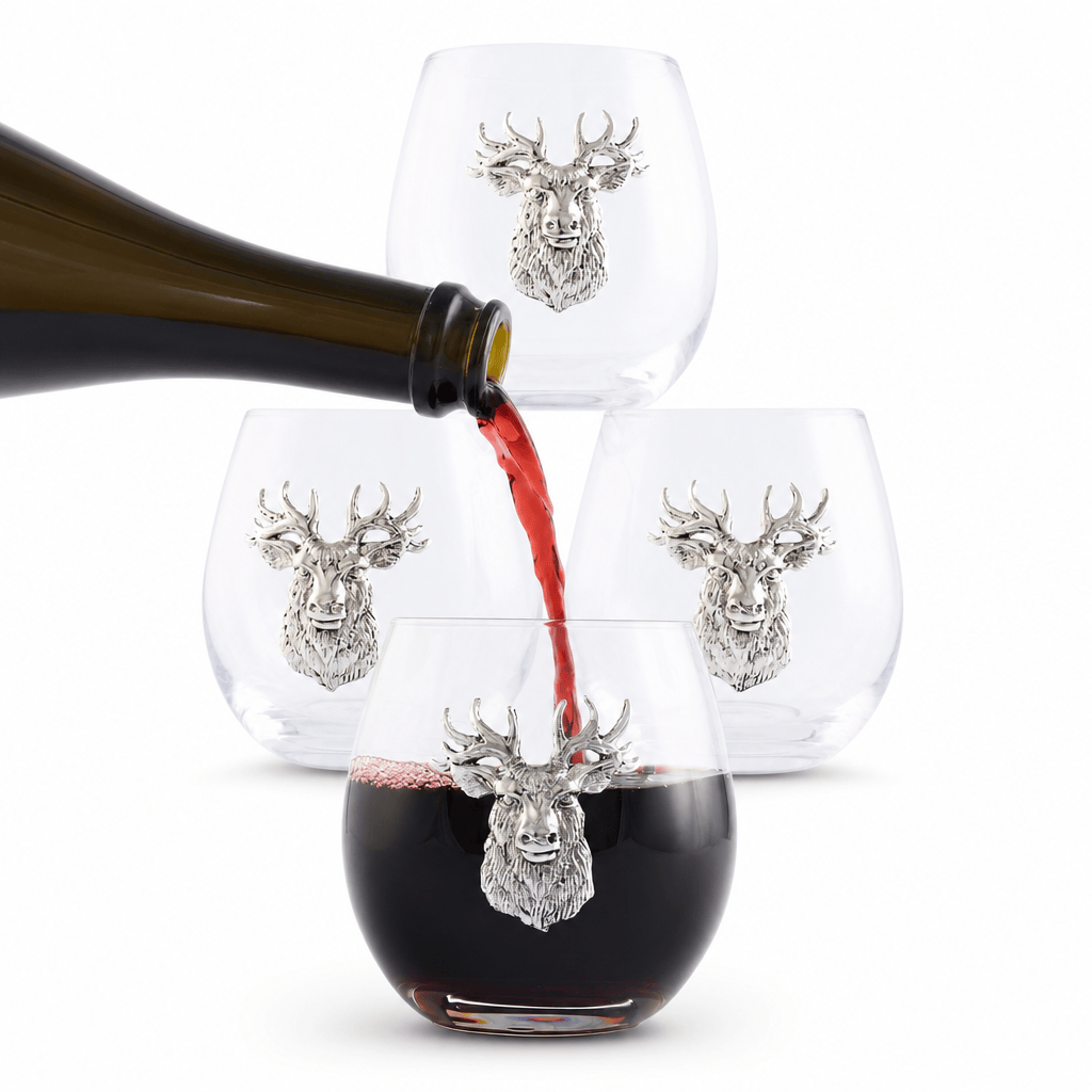 Arthur Court Antler Elk Head Stemless Wine Glasses - Set of 4