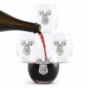 Arthur Court Antler Elk Head Stemless Wine Glasses - Set of 4