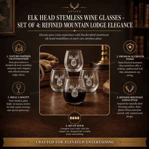 Arthur Court Antler Elk Head Stemless Wine Glasses - Set of 4