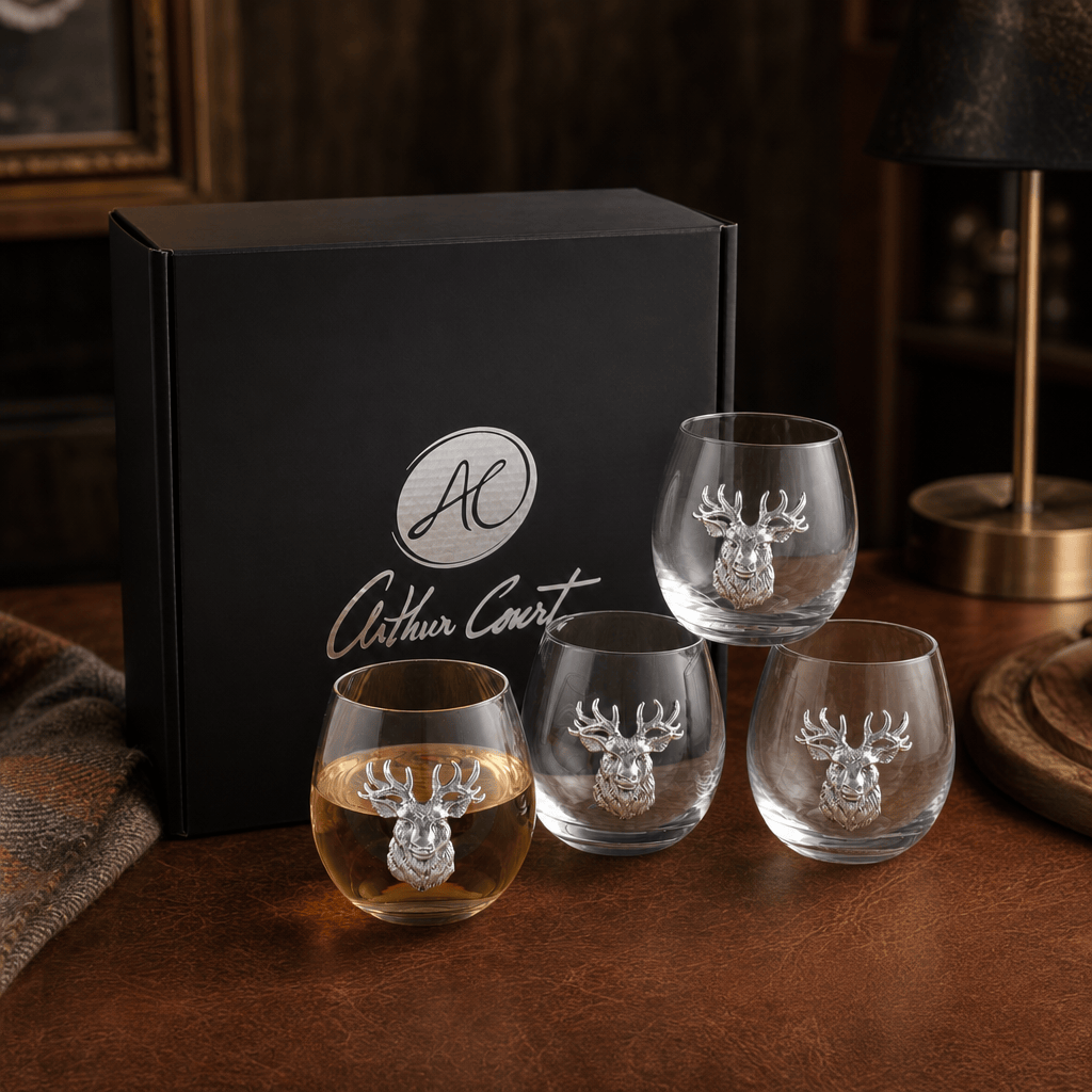 Arthur Court Antler Elk Head Stemless Wine Glasses - Set of 4