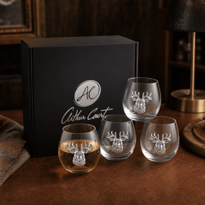 Arthur Court Antler Elk Head Stemless Wine Glasses - Set of 4