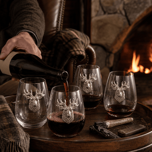 Arthur Court Antler Elk Head Stemless Wine Glasses - Set of 4