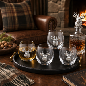 Arthur Court Antler Elk Head Stemless Wine Glasses - Set of 4