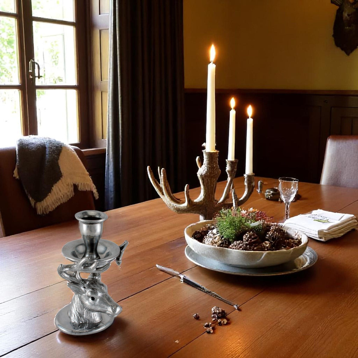 Arthur Court Antler Elk Taper Candle Holders