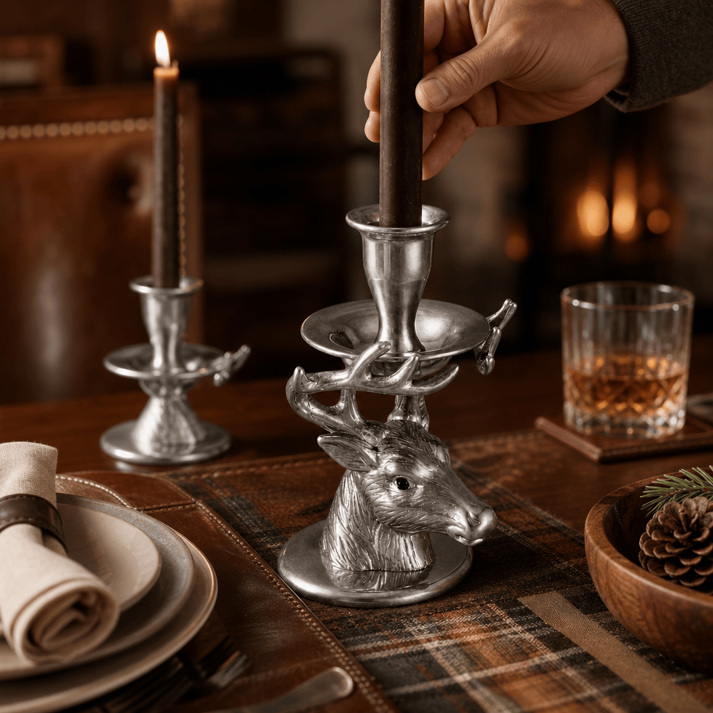 Arthur Court Antler Elk Taper Candle Holders