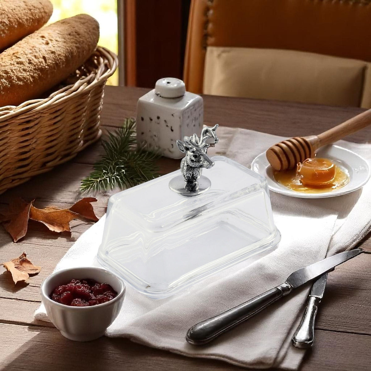 Arthur Court Antler Glass Butter Dish - Elk