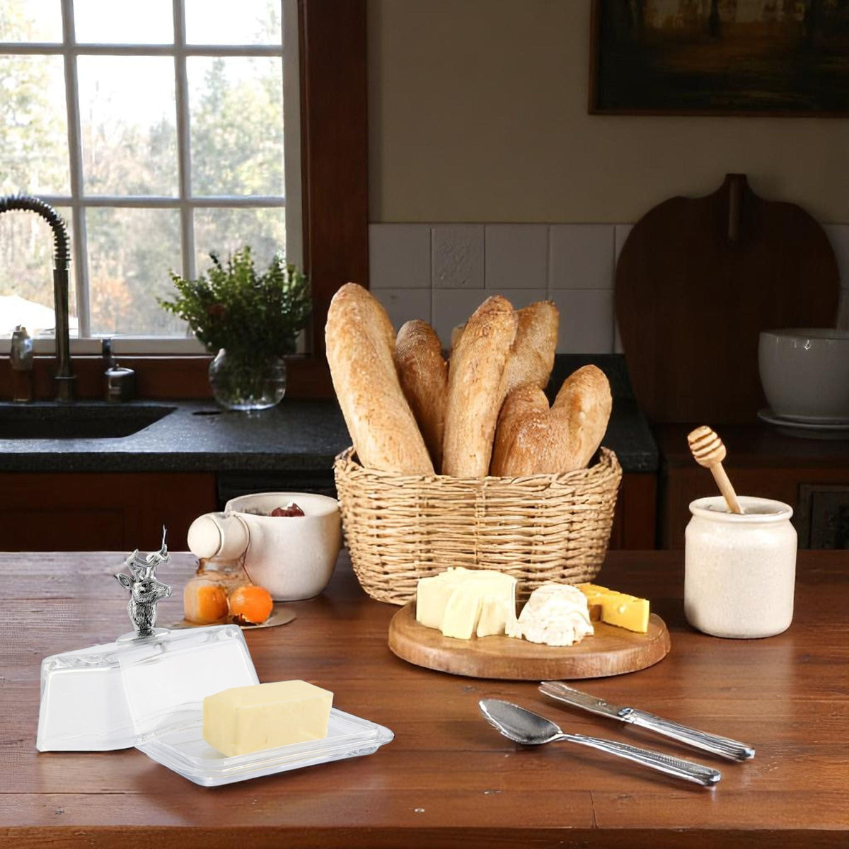 Arthur Court Antler Glass Butter Dish - Elk