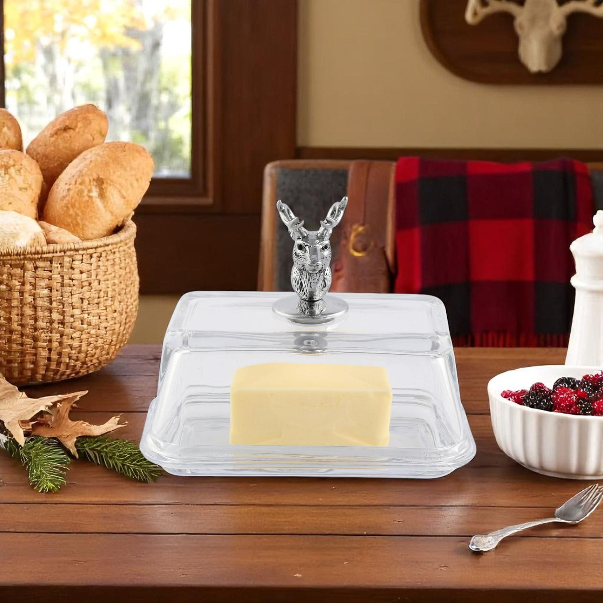 Arthur Court Antler Glass Butter Dish - Elk