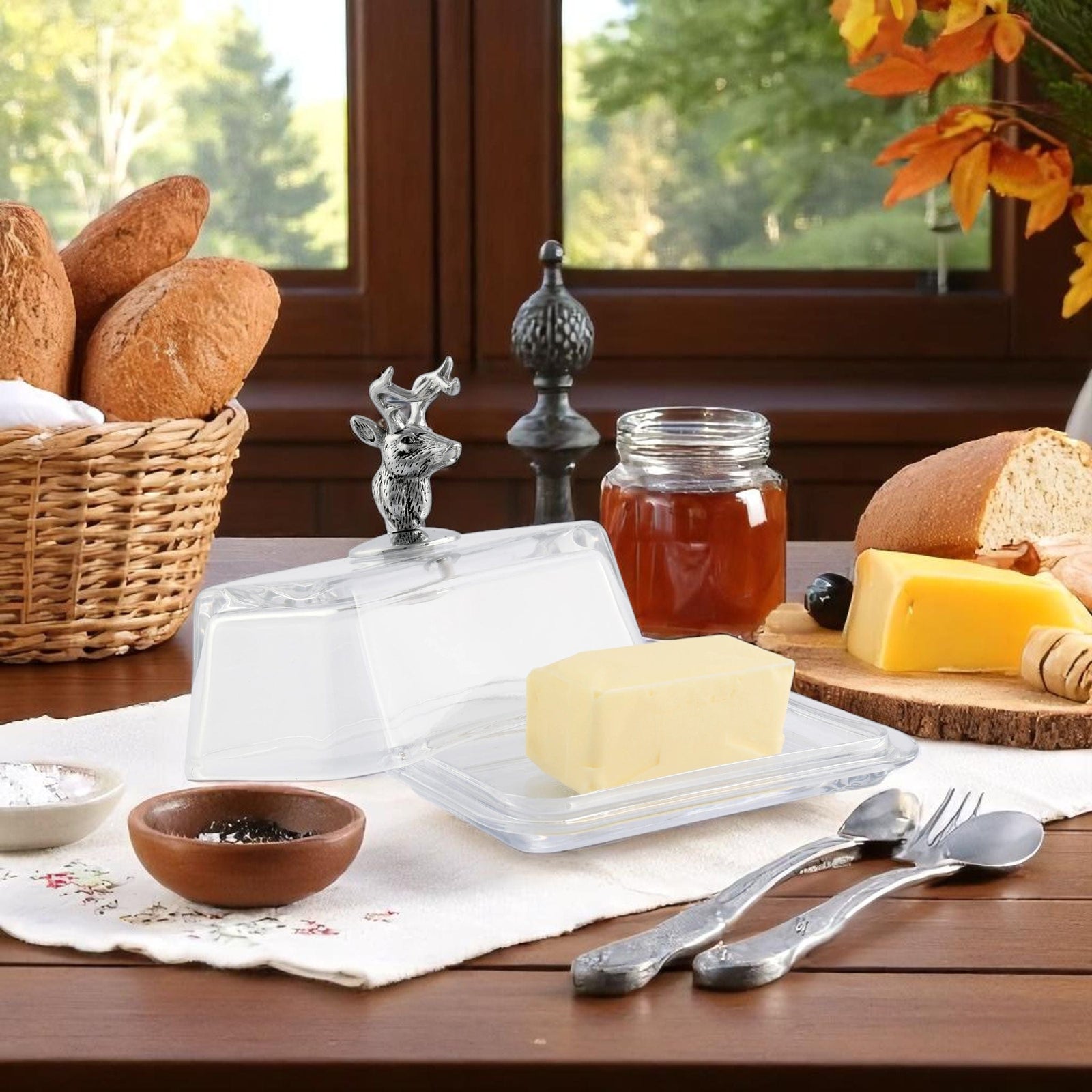 Arthur Court Antler Glass Butter Dish - Elk