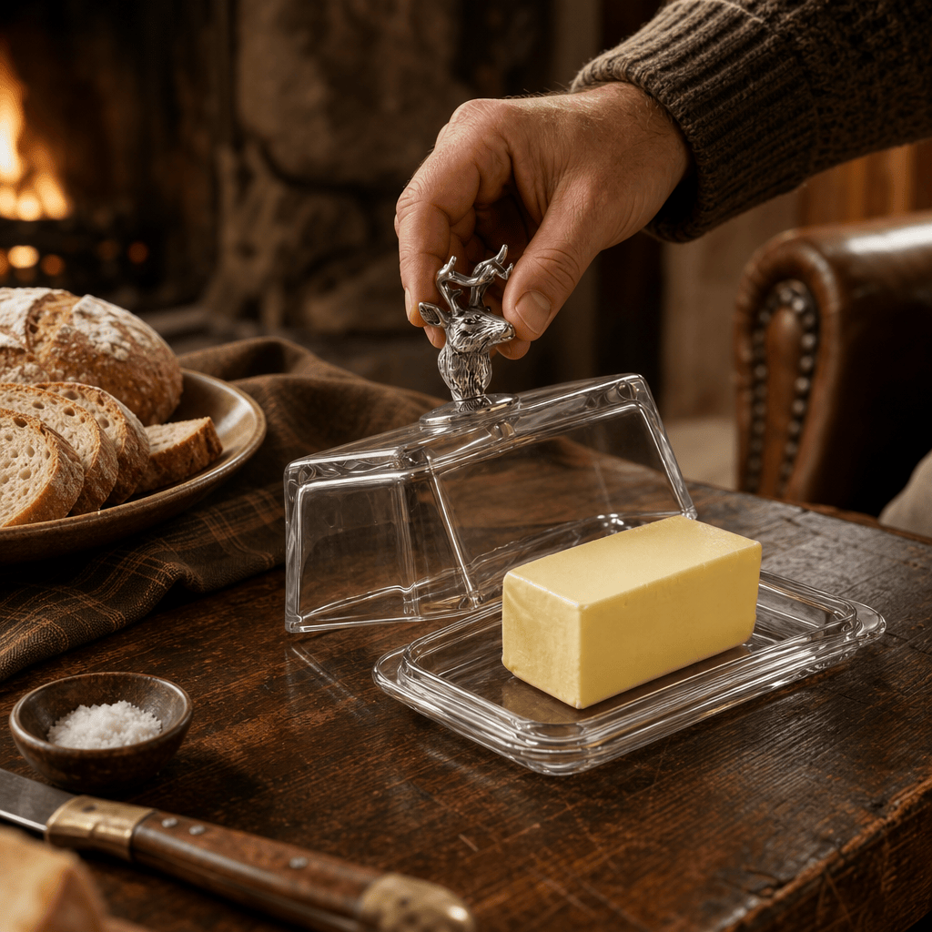Arthur Court Antler Glass Butter Dish - Elk