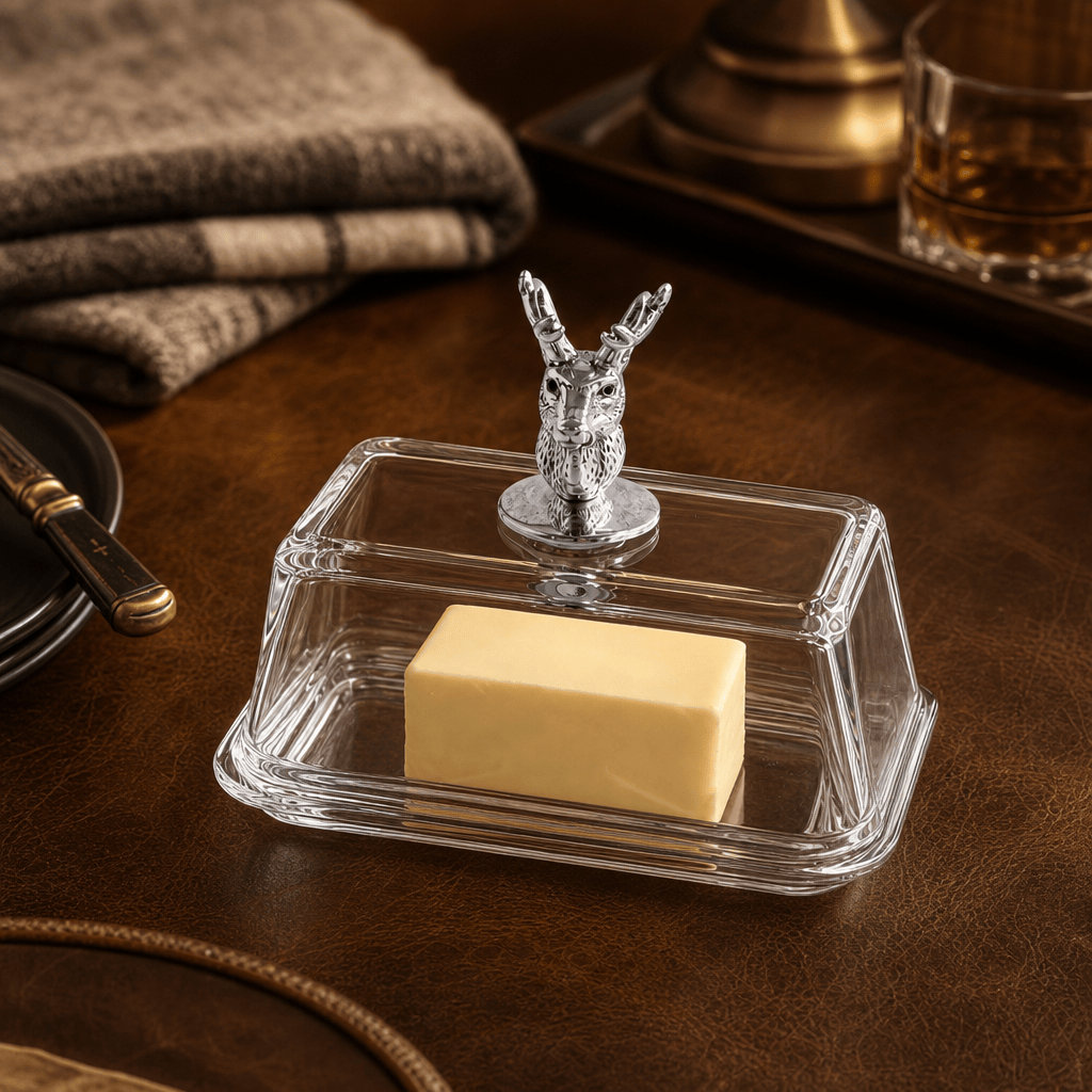 Arthur Court Antler Glass Butter Dish - Elk
