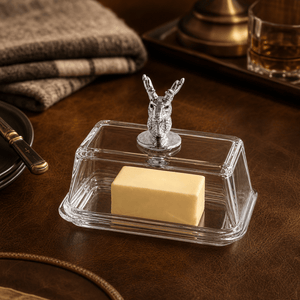 Arthur Court Antler Glass Butter Dish - Elk