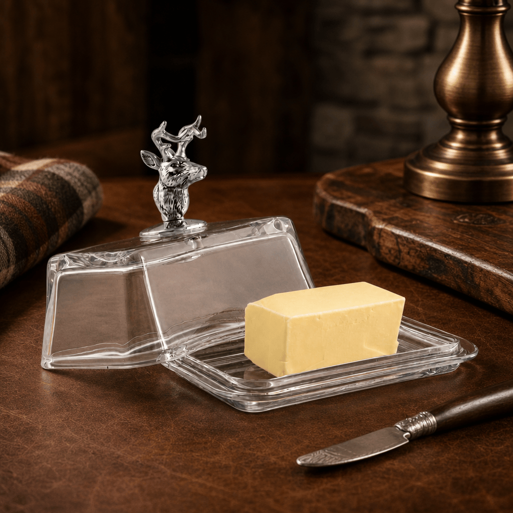 Arthur Court Antler Glass Butter Dish - Elk