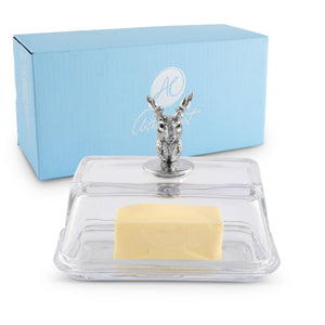 Arthur Court Antler Glass Butter Dish - Elk