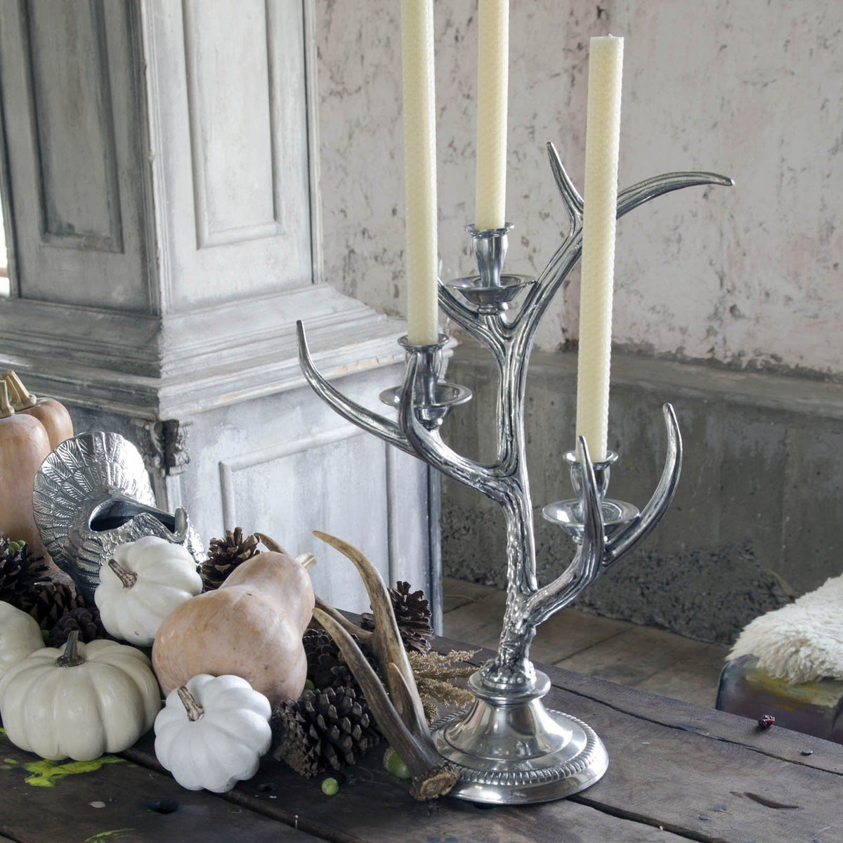 Arthur Court Antler Three-Light Metal Antler Candlestick