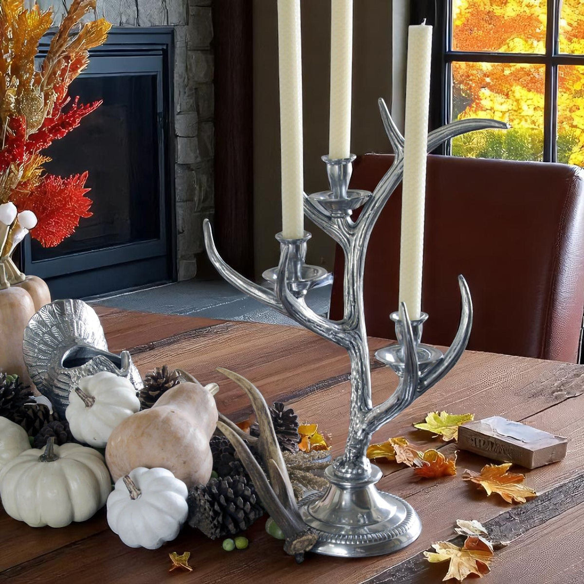 Arthur Court Antler Three-Light Metal Antler Candlestick