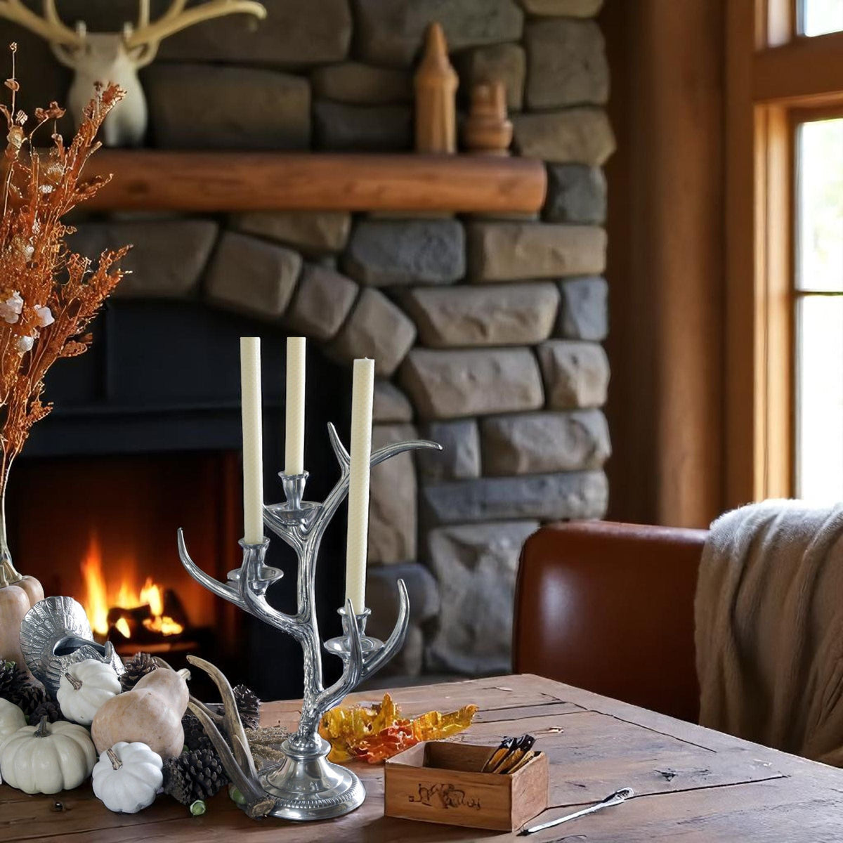 Arthur Court Antler Three-Light Metal Antler Candlestick