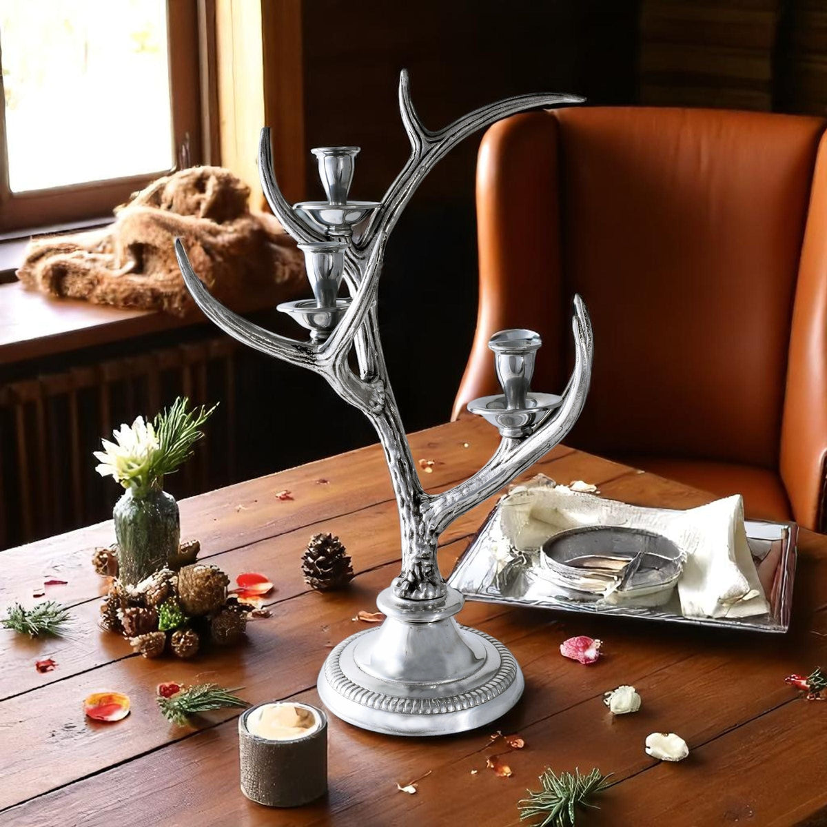 Arthur Court Antler Three-Light Metal Antler Candlestick