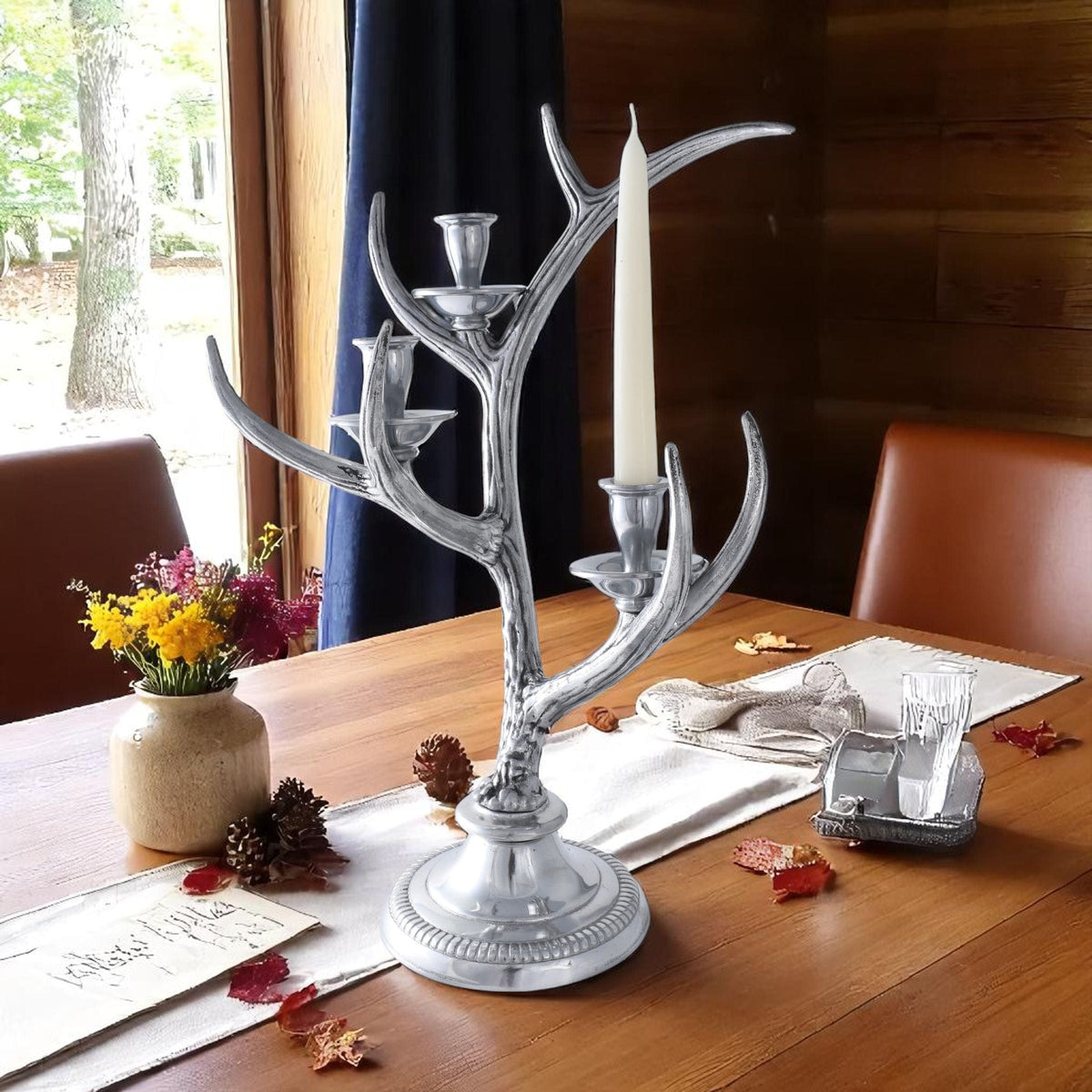 Arthur Court Antler Three-Light Metal Antler Candlestick