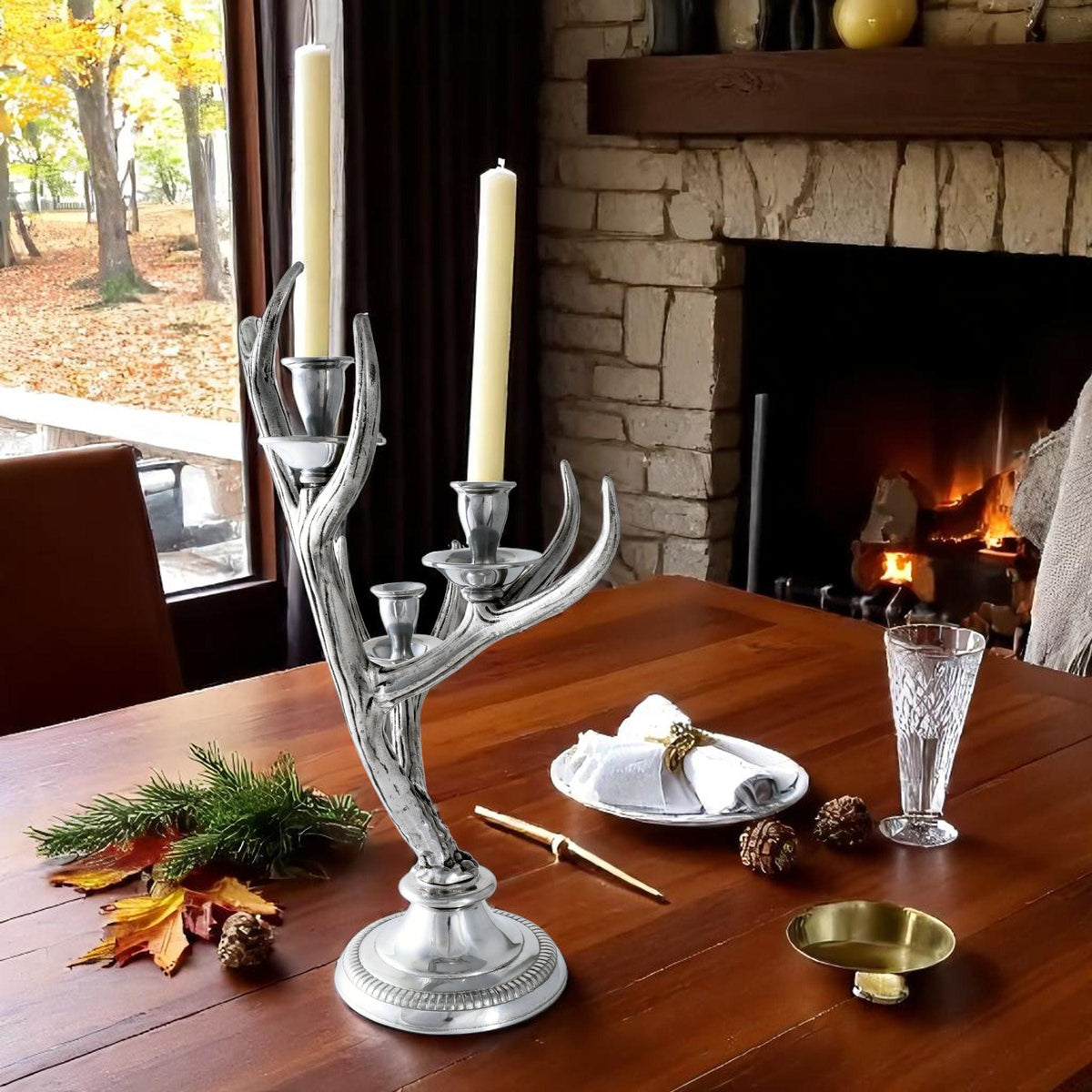 Arthur Court Antler Three-Light Metal Antler Candlestick