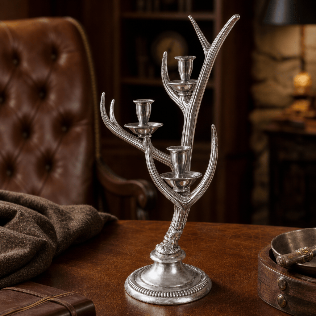 Arthur Court Antler Three-Light Metal Antler Candlestick