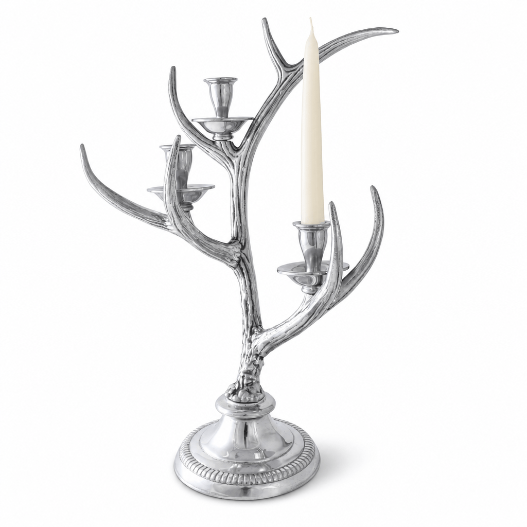 Arthur Court Antler Three-Light Metal Antler Candlestick
