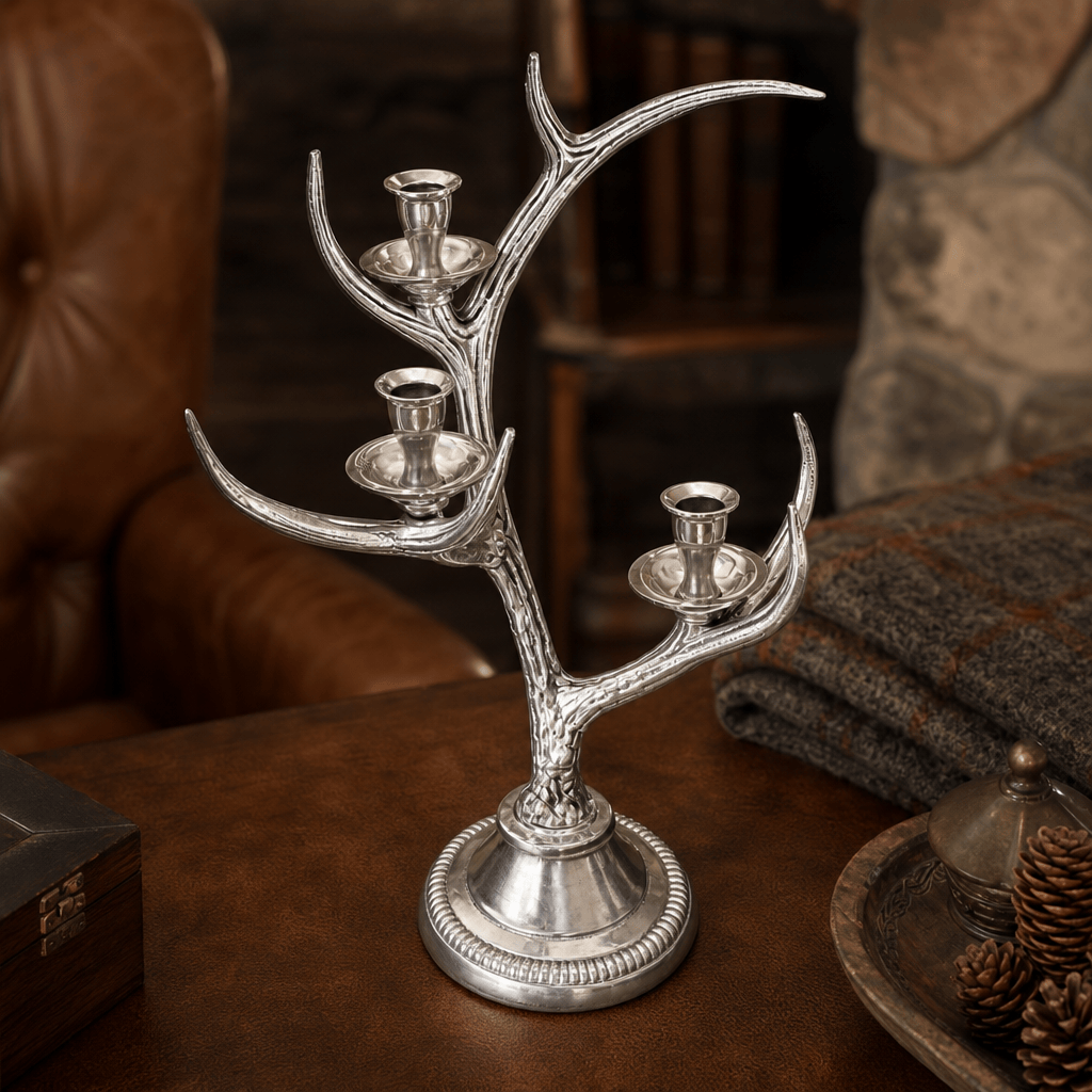 Arthur Court Antler Three-Light Metal Antler Candlestick