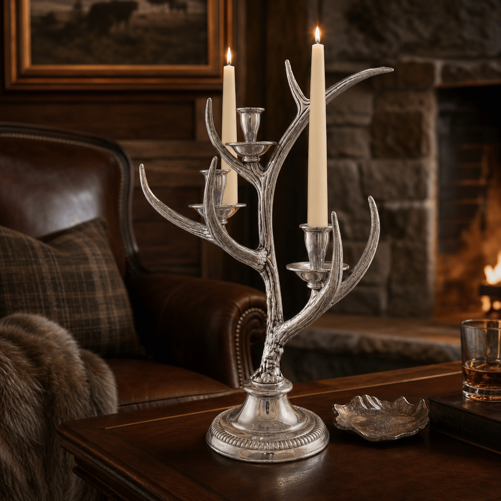 Arthur Court Antler Three-Light Metal Antler Candlestick